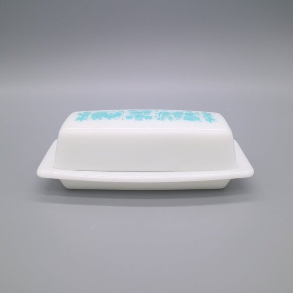 Pyrex Butter Dish Amish Butter Print Butterprint Turquoise Blue Vintage - Picture 2 of 5